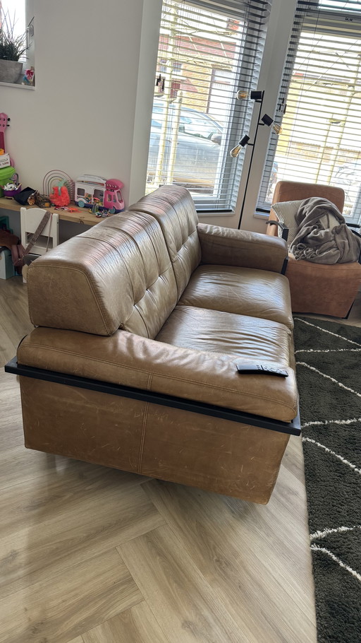 Sofa Grünes Leder Schwarzes Metallgestell
