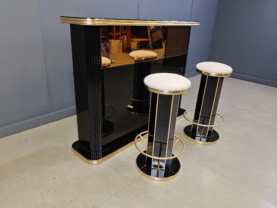 Image 1 of Hollywood Regency-bar met krukken, jaren 70 - Italië