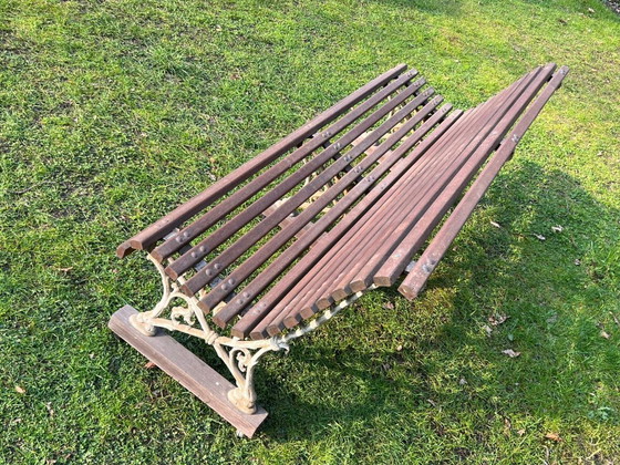 Image 1 of Klassische Gartenbank aus Holz, 180 cm lang, mit Beinen aus Gusseisen