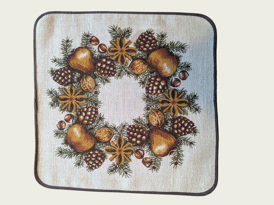 Image 1 of Rare vintage jute tablecloth set from the 70s-80s – autumn & Christmas motifs – 3-piece