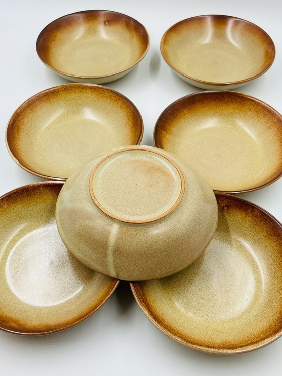 Lot of 7 Flamed Stoneware Deep Plates 1970 – Crockery, Ceramic (photo 8 of 8)