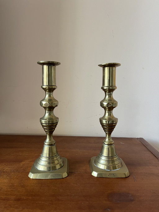 Paar vintage koperen kandelaren set prijs 