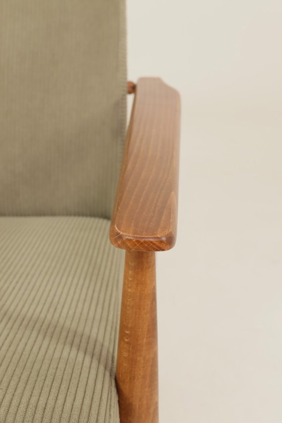Image 1 of Vintage fauteuil in kakigroen corduroy-design van H.Lis