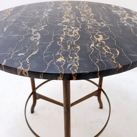 Image 1 of Portoro" pedestal table / Side table in metal with marble top
