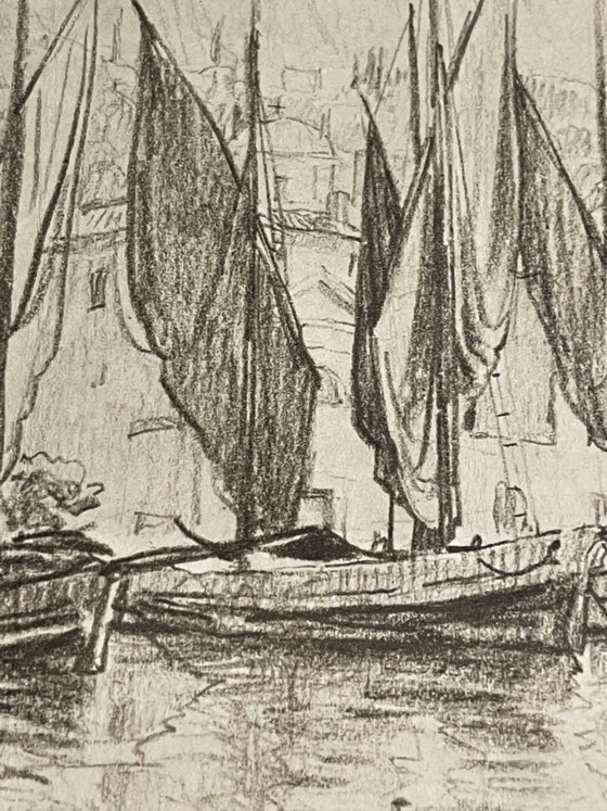 Robert Santerne – Estampe de port aux voiliers – 40 cm – Lithographies et sérigraphies, Paper (photo 4 of 7)