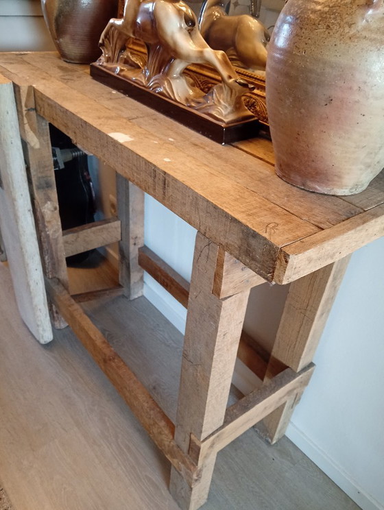 Banco de trabajo/mesa auxiliar antigua – Consolas, Metal, Wood (photo 6 of 10)