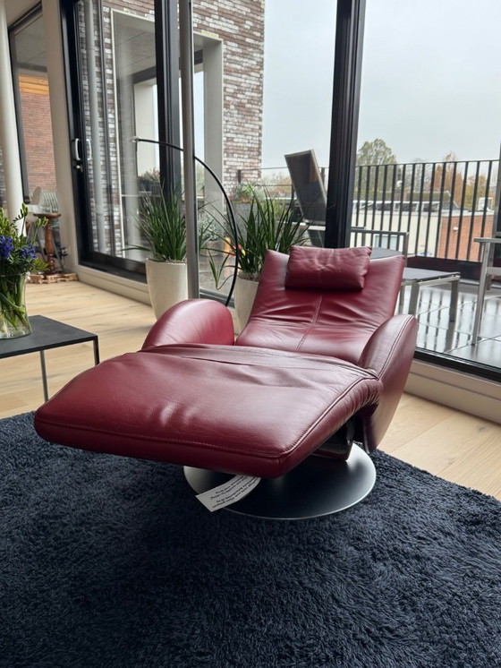 Image 1 of FSM Mate recliner chairs, Leather A Cherry 57 with chrome legs. Electrically adjustable.