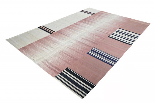 Hand-woven designer kilim Fars - 294 x 206 cm - Modern unique piece in rosé & cream