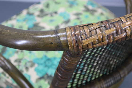 Image 1 of 1980er Set aus vier Rattansesseln mit Stoffpolstern