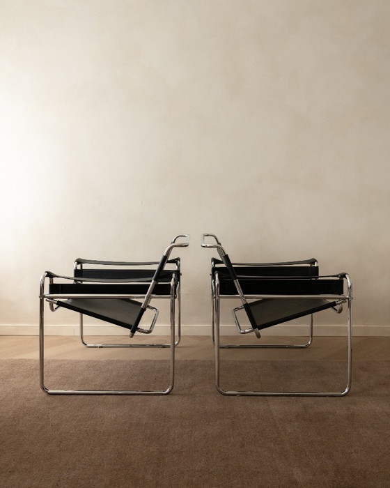 Wassily B3 Sessel von Marcel Breuer für Knoll International, 1970er, 2er-Set – Chrome, Leather (photo 4 of 23)