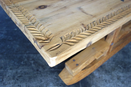 Image 1 of Large carved sled coffee table 19th century folk art, France