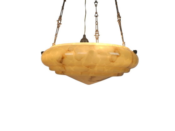 Image 1 of Art Deco - bowl lamp - marbled glass - pendant lamp - France - 30s