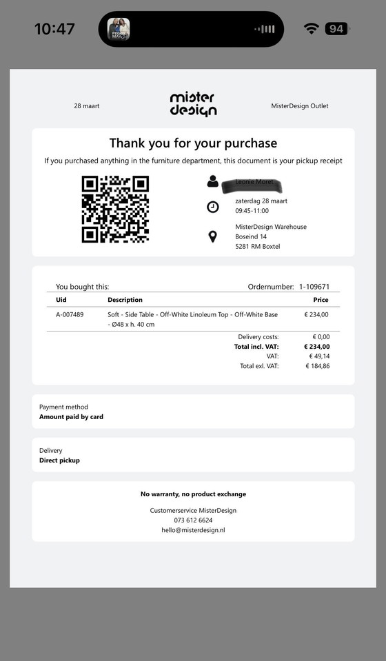 Image 1 of Muuto side table “Soft” off white Ø41 cm h40 cm. Degelijk tafeltje, gekocht 28 mrt jl bij Sale MisterDesign. Nieuw ongebruikt 