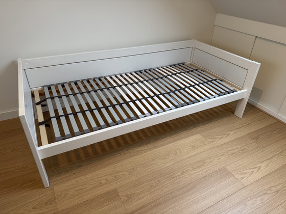 Image 1 of Deens design Lifetime: halfhoogslaper, opbergbox en bedtafeltje + Emma matras met extra hoes + Ikea Lonset lattenbodem