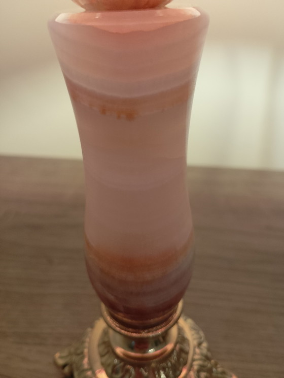 Image 1 of Vintage lamp van brons, onyx en glasvezel, volledig gerestaureerd.