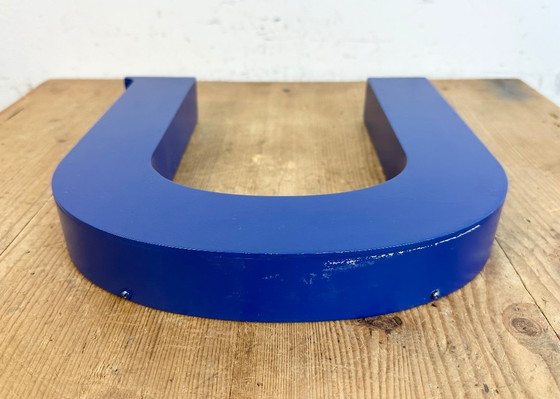 Image 1 of Vintage Blue Iron Facade Letter U, 1970s
