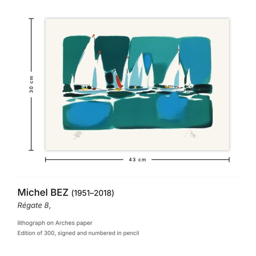 Michel BEZ Régate 8 Litografia firmata