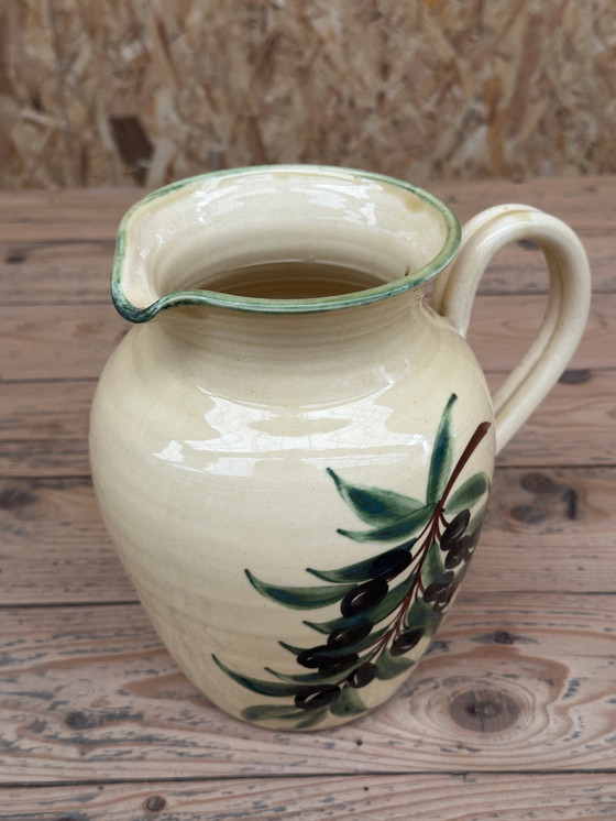 Image 1 of Vallauris glazed ceramic pitcher from the 50s, Olives Noires decor