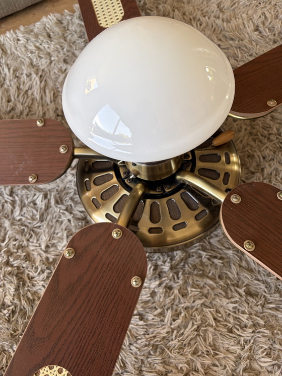 Image 1 of Ventilateur de plafond rétro vintage avec pales en toile légère