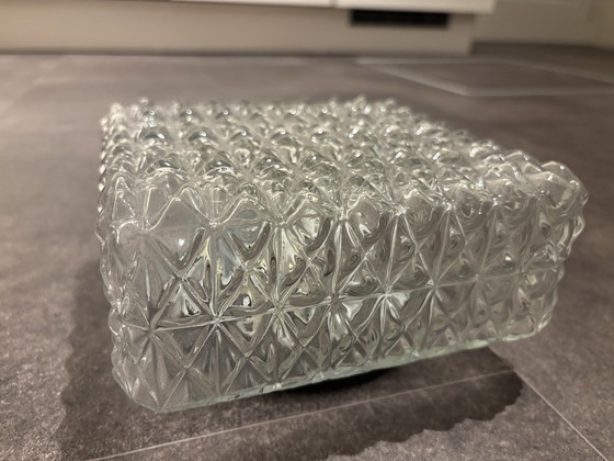 Image 1 of Vintage glazen plafondlamp vierkant / plaffoniere glas
