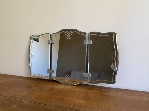 Miroir triptyque de barbier. 1950. Biseauté. 