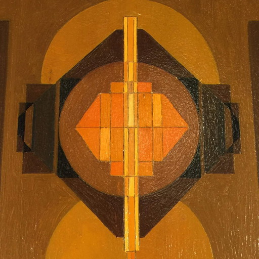 Jean Boquet, Abstraction Géométrique, Huile sur Panneau, Années 1940
