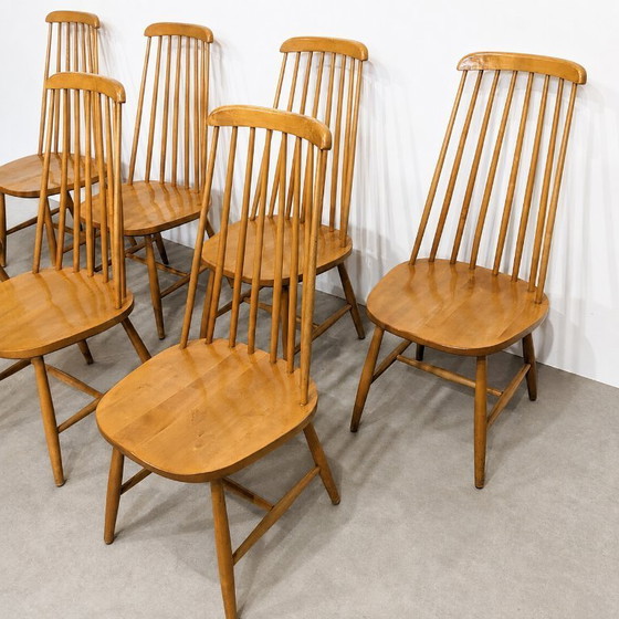 Image 1 of Set van 4 vintage Scandinavische houten stoelen