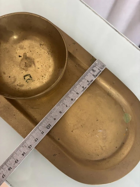 Conjunto de bolsillo vacío y cuenco de latón macizo firmados por Giò Lanciani. – Objetos decorativos, Brass (photo 11 of 11)