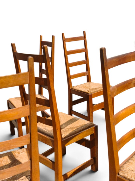 Ensemble de 8 chaises de salle à manger en chêne et jonc – Rattan, Wood (photo 4 of 7)