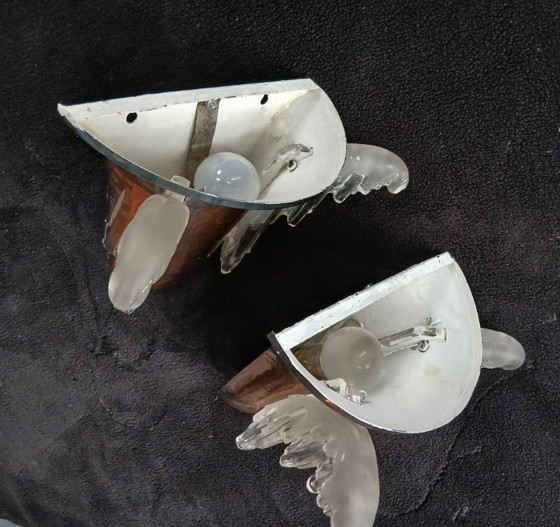 Image 1 of AUSSERGEWÖHNLICHES PAAR ART-DÉCO-WANDLAMPEN VON EZAN France & KUPFERBESCHICHTETES Metall