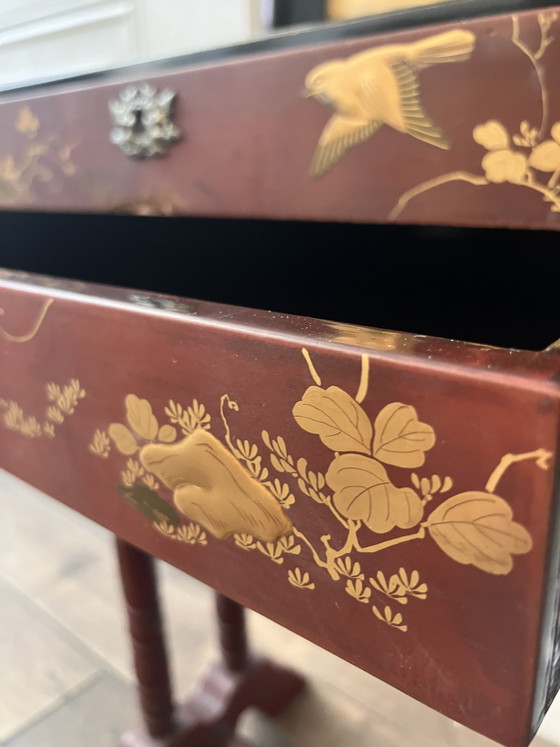 Antique Asian Side Table Red Lacquer Chinoiserie Decorations – Wood (photo 13 of 15)