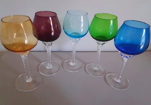 Beautiful Murano Liqueur Glasses, Complete Set of 6, Mouth Blown, Midcentury