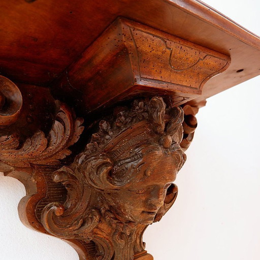 Estantería de pared antigua de madera tallada a mano - siglo XIX