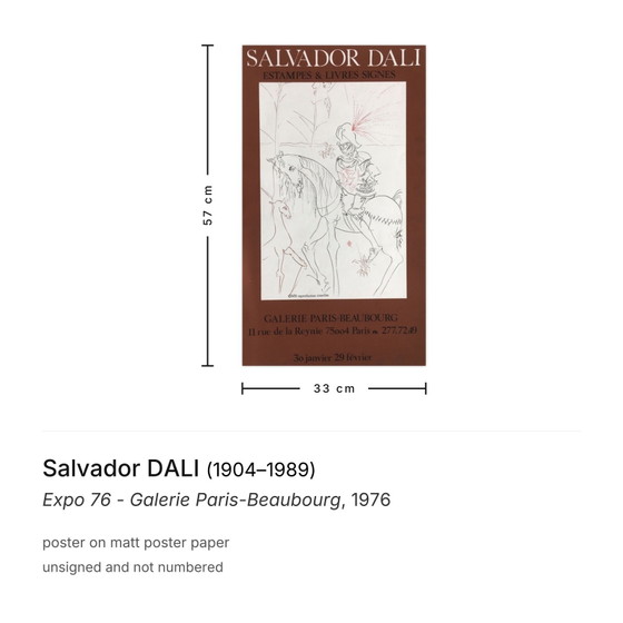 Image 1 of Salvador DALI Expo - Plakat der Galerie Paris-Beaubourg 1976