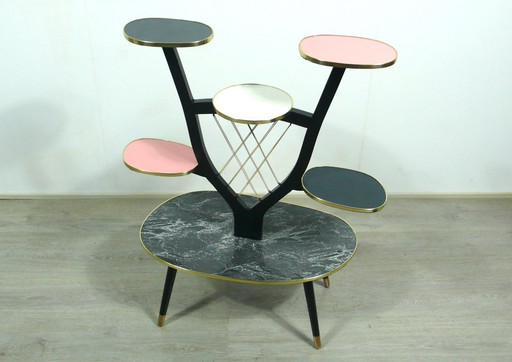 50er 60er Blumenständer Blumen Etagere groß, 6 Ebenen, Dunkel-Grau Rosé Weiß, Rockabilly Ära Mid Century