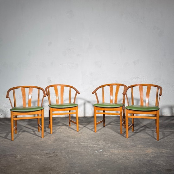 Image 1 of Set of 4 Carl-Ewert Ekström Chairs, Reupholstered in Leather, 1970s