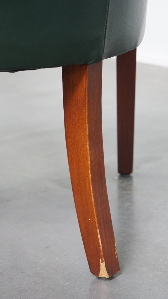 Image 1 of 2 x Beistell-/Ess-/Bürostuhl aus grünem Rindsleder und Holz im englischen Stil