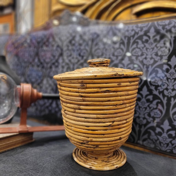 Image 1 of Cestino vintage in rattan con coperchio, XX secolo - Francia
