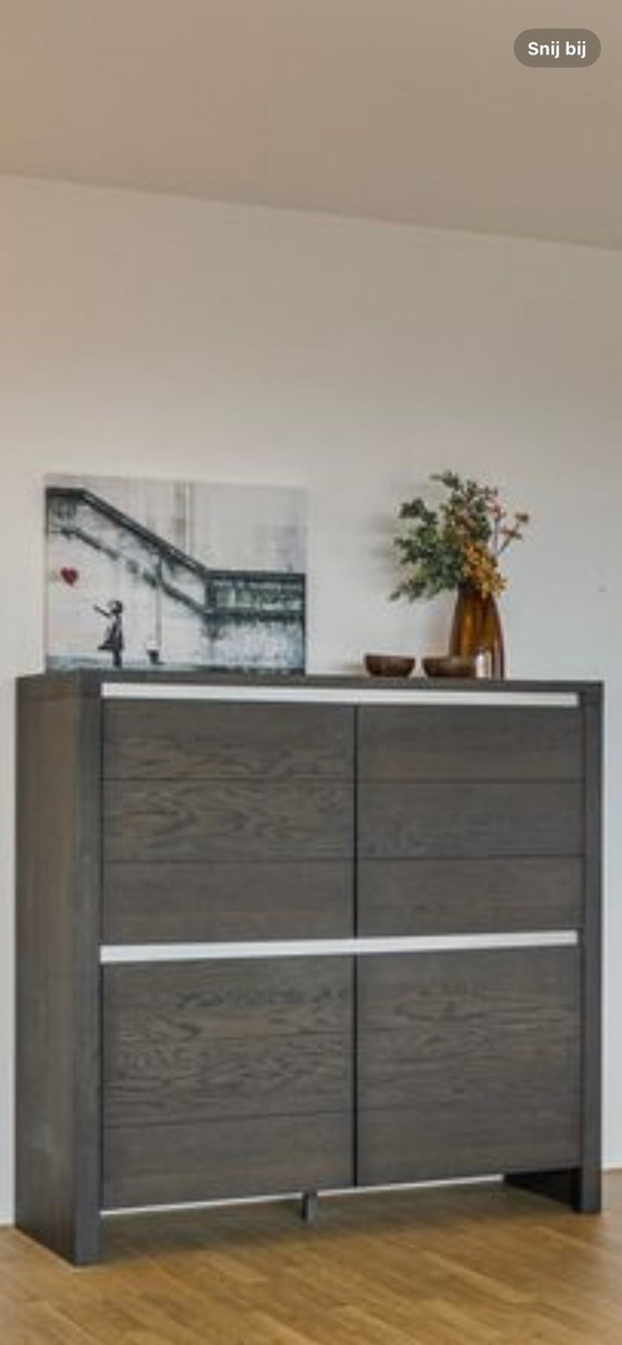 Image 1 of Armoire de rangement design Quadra P-120 - chêne massif et acier inoxydable - finition soft-touch