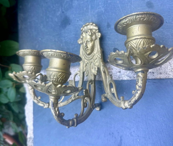 Karyatiden-Wandleuchte, 3 Arme, 19. Jahrhundert – Wandleuchten, Metall (photo 2 of 5)