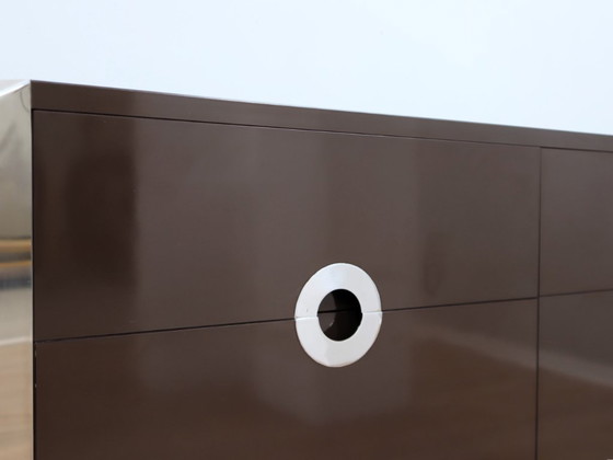 Image 1 of Mario Sabot credenza piccola in laminato marrone scuro e cromo anni '70