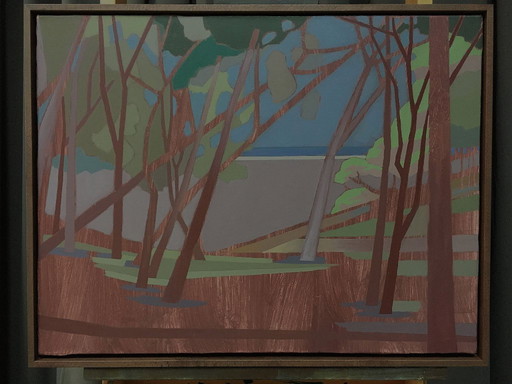 Peinture originale "Parfum de pin" 68cm x 52cm, avec cadre en bois véritable et accrochage