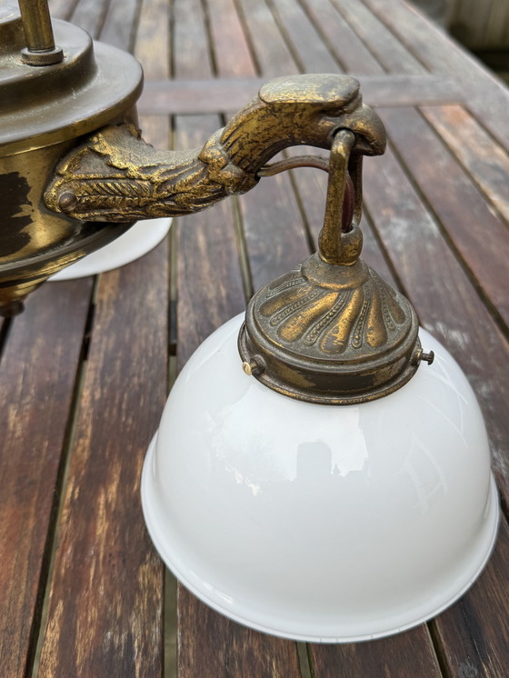 Image 1 of Rare Art Nouveau pendant lamp | 3 perfect original opal glass shades | 1905–1925