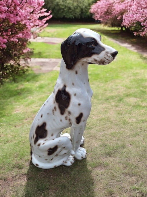 Ceramic Dog Sculpture, White and Brown