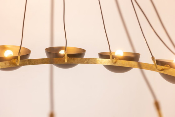 Image 1 of Lampadario o sospensione, 10 luci, ottone e lacca nera, contemporaneo