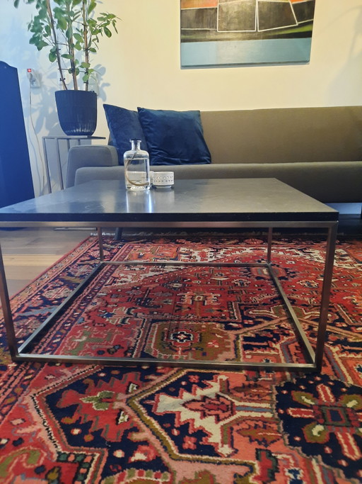 RVS Salontafel Met Hardstenen Blad 2 Stuks