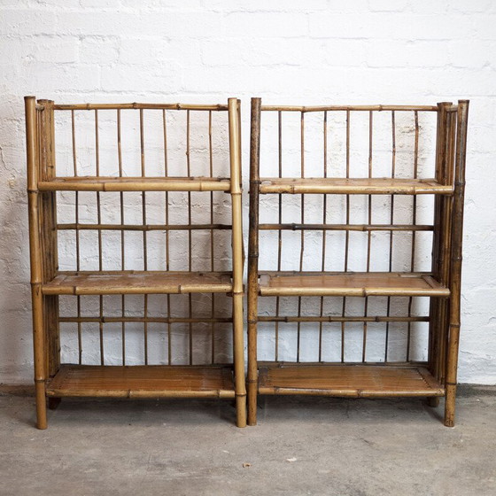 Image 1 of Pair of vintage folding bamboo shelves, 1930