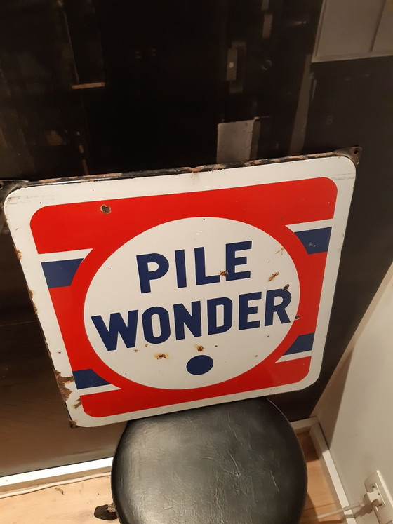 Insegna pubblicitaria smaltata Pile Wonder, Decorazioni murali, Metallo, Nero (foto 6 di 7)