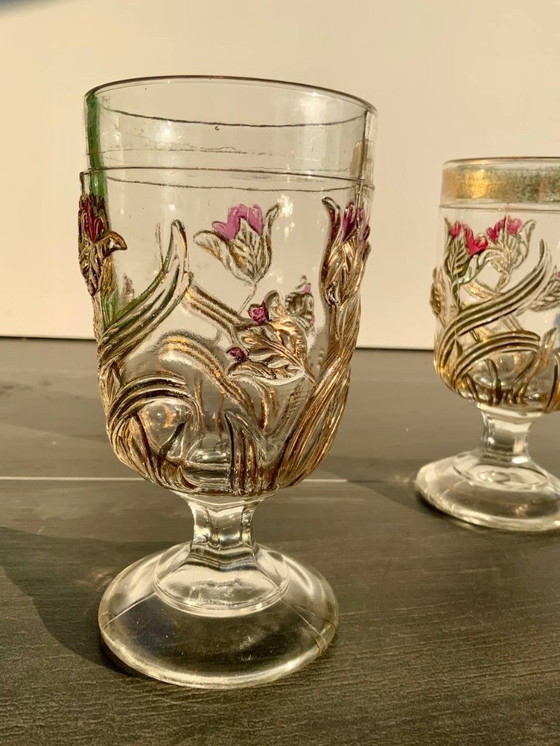 Image 1 of Coppia di bicchieri da vino/acqua in stile Art Nouveau - Josef Inwald - Boemia, c. 1914