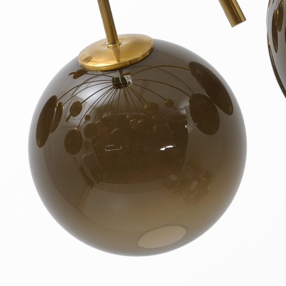 Image 1 of Kroonluchter "Galaxy" van messing en gerookt Murano-glas
